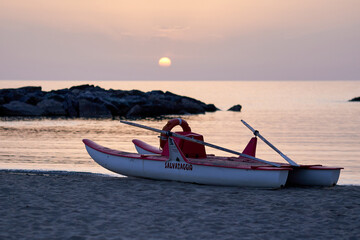 Small boat on the beach during sunset, in Belvedere Marittimo, I