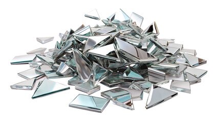 Pile of broken mirror shards on white background isolated on a transparent background 1