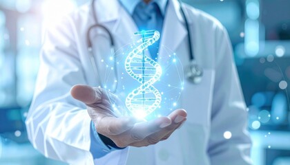 DNA Innovation: Doctor Holding Holographic Genetic Code