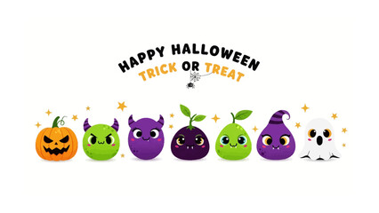 Whimsical Halloween characters: A vibrant and cheerful illustration, showcasing a collection of charming Halloween characters, each exuding a unique personality.