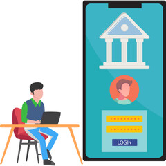 Man looking bank account password on Bank Application Illustration