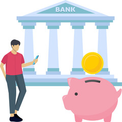  Man doing Bank Investment Illustration