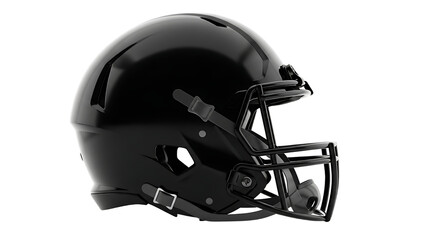 Fototapeta premium Black American Football Helmet with Glossy Finish and Face Mask, Side View, Transparent Background