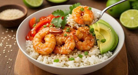Shrimp bowl with rice and vegetables