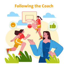 Basketball Training with Coach Vector Illustration