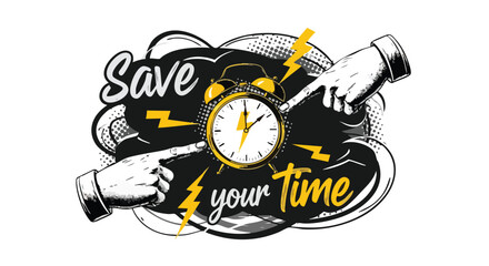 Urgent call to action: grasp opportunity and save your valuable time with dynamic alarm clock graphic