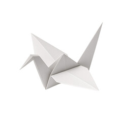 White paper origami crane on a transparent background. Creativity. School. Art projects.