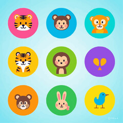 Cute animal face icons collection for kids books and fun educational resources