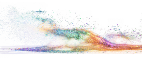 Abstract rainbow colored glittering particles swirl isolated on transparent background
