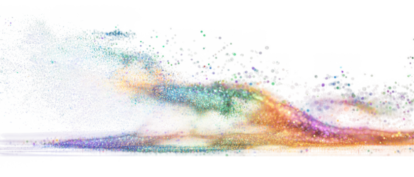 Abstract rainbow colored glittering particles swirl isolated on transparent background