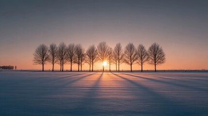 A Composition Of Unified Shadows At Winter Sunset