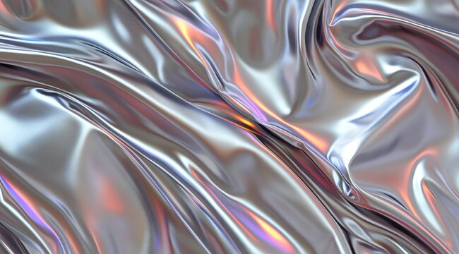 Iridescent metallic fabric with reflective surface and colorful highlights