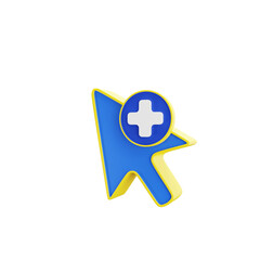 Obraz premium Realistic 3D Rendering Mouse Cursor with Plus Sign Shape Icon