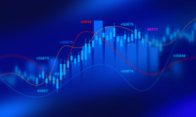 Stock market trading graph showing financial growth, business investment chart and economic exchange data