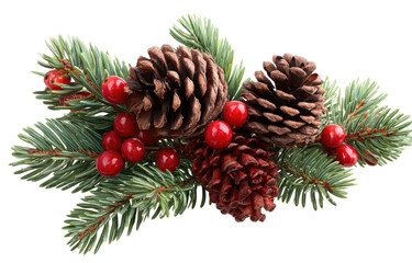 Christmas pine cone and berry festive decoration arrangement.
