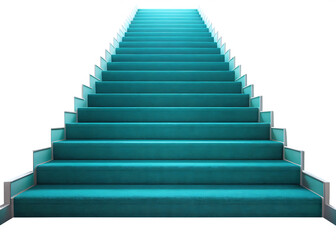 Fototapeta premium Teal carpeted staircase rising against isolated on isolated on a transparent background