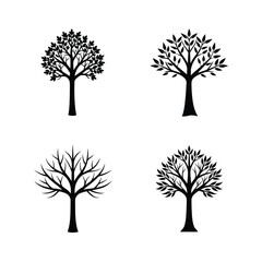 Obraz premium Simple Tree Silhouette, Minimal Tree Outline, Black Tree Silhouette, Nature Tree Vector, Tree Shape Icon
