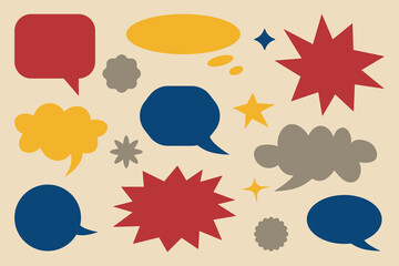 Colorful Speech Bubble Set Vector Illustration. Variety of colorful speech bubbles in different shapes and sizes.