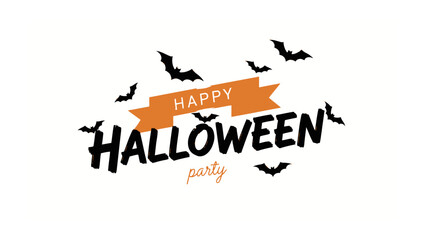 Halloween Celebration: A captivating festive banner, adorned with bats, sets a thrilling tone for a Halloween party. The lively text, displayed on an orange ribbon, sparks excitement.