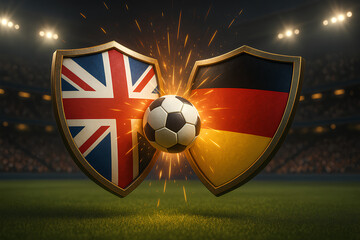 England vs Germany shields clash with sparks.
