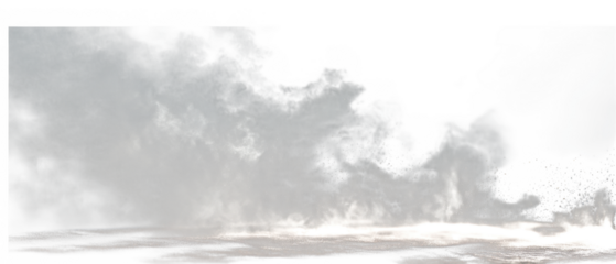 Wispy white smoke and dust particles swirling over a textured ground isolated on transparent background