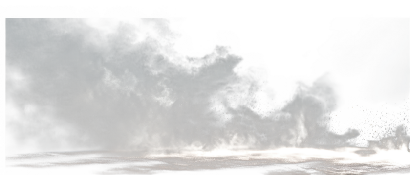 Wispy white smoke and dust particles swirling over a textured ground isolated on transparent background - Powered by Adobe