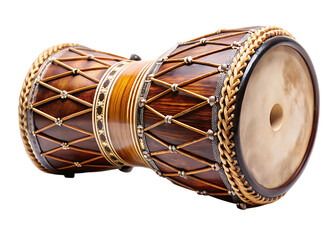 Wooden goblet drum with intricate detailing isolated on a transparent background