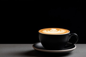 Latte Art In Black Cup On Dark Background