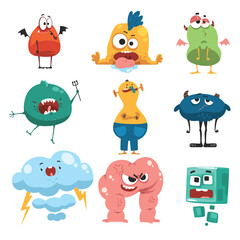Fototapeta premium Comic Monsters with Funky Face Having Fun Vector Set