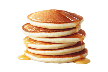 Delicious stack of pancakes drizzled with golden syrup, cut out