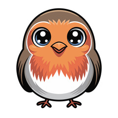 Cute cartoon robin bird with big expressive eyes isolated on white background