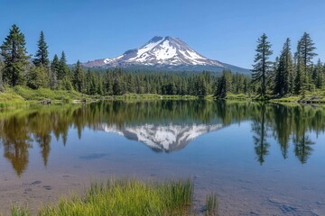 Majestic Mountain Reflection in Calm Lake Surrounded by Forest