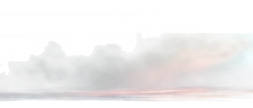 Ethereal misty ocean horizon with soft pink and blue hues isolated on transparent background
