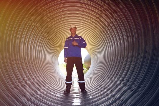 Male engineers are checking the integrity and safety of the pipeline