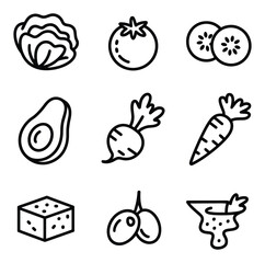 Fresh produce and food icons lettuce tomato