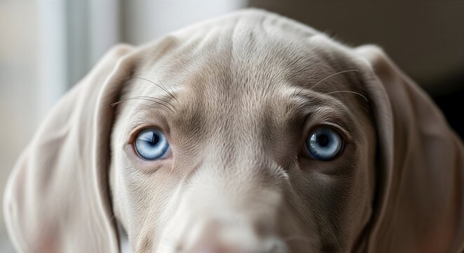 Captivating gaze of a Weimaraner puppy with striking ice blue eyes close up portrait