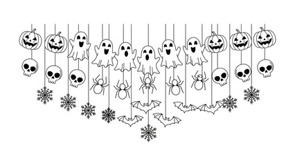 Spooky Halloween Garland: A festive garland composed of whimsical pumpkins, friendly ghosts, and playful skulls and spiders, creating a charming and festive vibe.