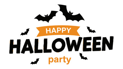 Happy Halloween Party Celebration: A spooky and festive graphic design showcases the joyful atmosphere of Halloween, featuring iconic symbols of the holiday such as bats. 