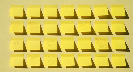 Yellow Sticky Notes with Simple Drawings on a Light Yellow Wall paper