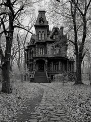 Haunted Victorian Mansion in a Forest.