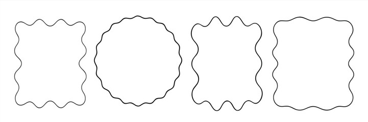 Hand drawn vector illustration of Wavy edge shapes frame box. curve rectangle and circle frame box vector illustration. transparent background.