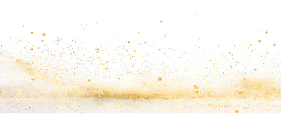 Golden glitter dust particles flowing across a black background isolated on transparent background