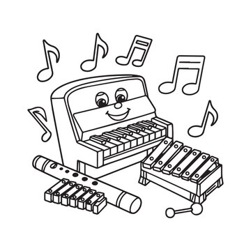 cartoon piano, xylophone, flute, musical notes clip art preview