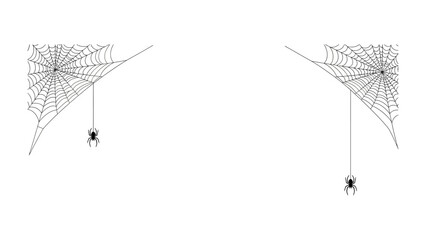 Spider Web art: A spooky graphic illustration of two spider webs with spider. Featuring unique art, perfect for all things Halloween. 