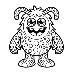 Cute cartoon monster with big eyes and fun patterns isolated on white background