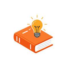 Orange book with glowing light bulb representing an idea or knowledge, perfect for educational or creative concepts