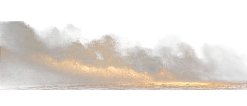 Golden mist and particles swirling across a textured surface isolated on transparent background - Powered by Adobe
