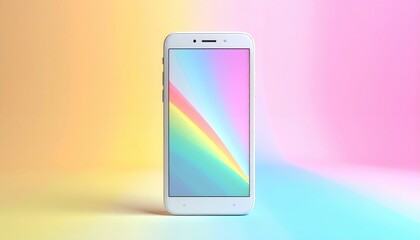 White Smartphone with Pastel Gradient Screen on Vibrant Colorful Background