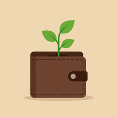 Financial Growth Concept A Green Plant Sprouting From A Brown Leather Wallet Symbolizing Investment And Savings