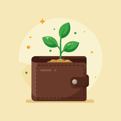 Illustration of a Wallet with a Growing Plant, Symbolizing Financial Growth and Investment
